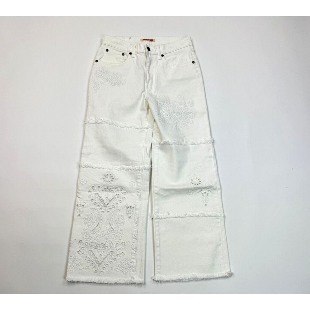 Johnny Was JWLA Sevilla Cropped Wide Leg‎ Denim Jean Women 25 EUC Embroidered